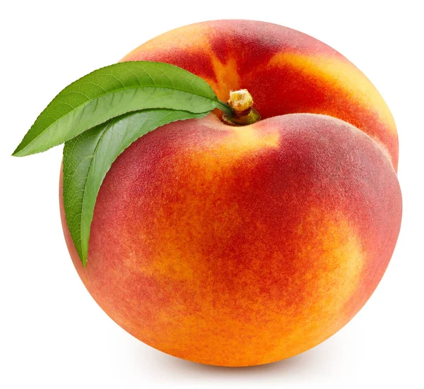 Pfirsich Früchte mit Blatt isolieren weiß — Stockfoto