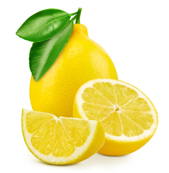 Лимоны и листья, изолированные на белом фоне — стоковое фото