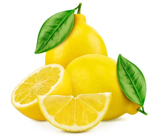 Buah lemon dengan daun yang terisolasi — Stok Foto
