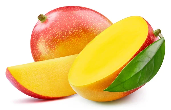 Mango Fresco Con Foglie Mango Isolato Sfondo Bianco Mango Percorso — Foto Stock