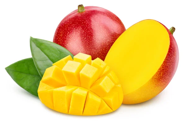 Świeże Mango Liśćmi Mango Odizolowany Białym Tle Ścieżka Mango Mango — Zdjęcie stockowe