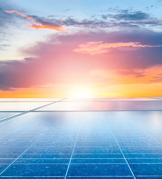 Impianto Solare Cella Solare Con Tramonto Clima Caldo Provoca Una — Foto Stock