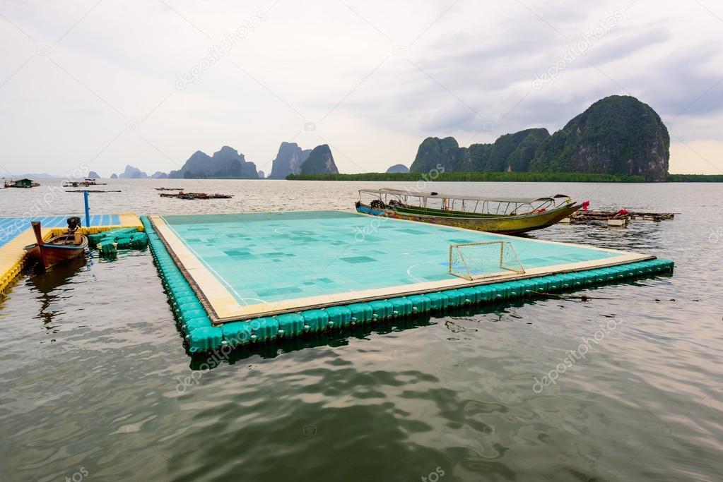 Football field floating on the sea