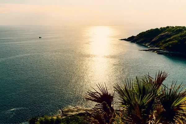 High angle view island and sea at Laem Phromthep on green teal color tone — Stock fotografie