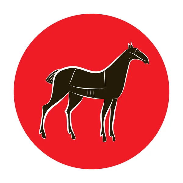 Black White Graceful Horse Silhouette Stylish Horse Outline Red Circle — Stock Vector