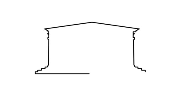 様式化されたブラックシアターの建物のアニメーションを描く ファサードの列と古代の古典的な建築の建物の黒い概要 連続単線画 グラフィックビデオ — ストック動画