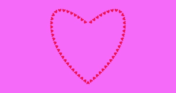 ピンクの背景に幸せな母の日のエレガントなレタリング アニメのテキスト 鼓動する心臓の中の手書きのテキスト 小さな心に囲まれた大きなハートコンター 手書き — ストック動画