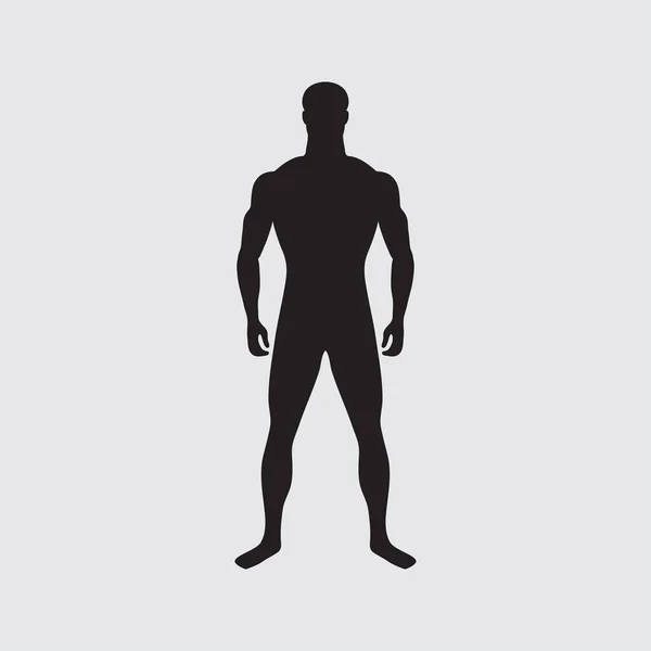 黒い人間のシルエット 標準的な男性フィギュア スレンダーな男を隔離した 男性の性別 正しい体格と胴のプロポーション 正面図 知らない大人の男 非個人的な性格 ベクトルEps10 — ストックベクタ