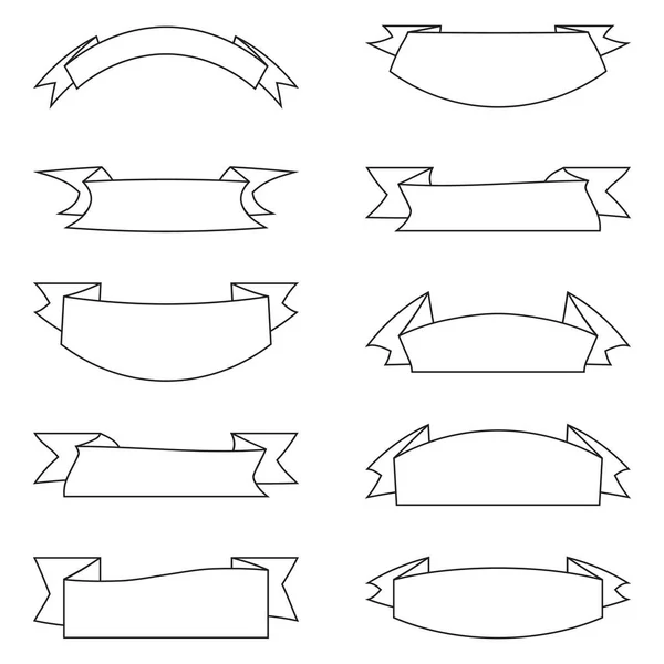 Колекція Стрічкових Банерів Чорно Білий Контур Ретро Стрічки Банери Прикраси — стоковий вектор