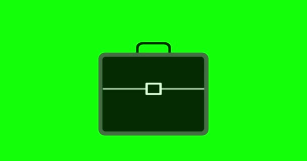 黒のスーツケースで観光客 旅行者はハンドルでブリーフケースを運ぶ 緑の背景にステッカー付きフラット旅行スーツケース 出張用ブリーフケース テキスト ベスト旅行 動画アニメーション 4Kビデオ — ストック動画