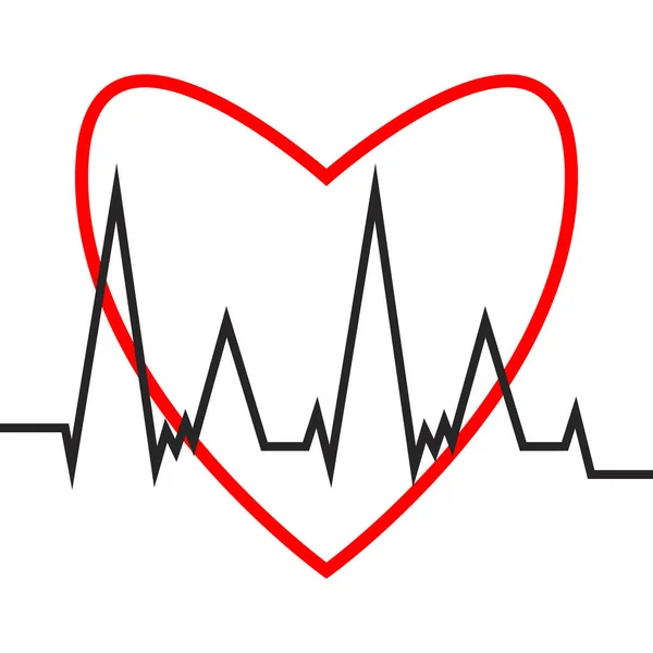 Cardiogramma Del Battito Cardiaco Icona Cuore Cardiogramma Stile Piatto Contorno — Vettoriale Stock