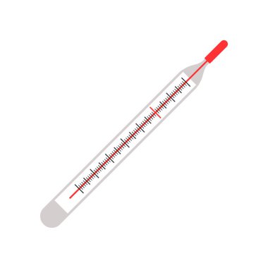 Isolated medical glass mercury thermometer. Medical instrument close-up. Temperature measuring equipment. Diagnostic measurement for disease control. Temperature measurement in Celsius and Fahrenheit.
