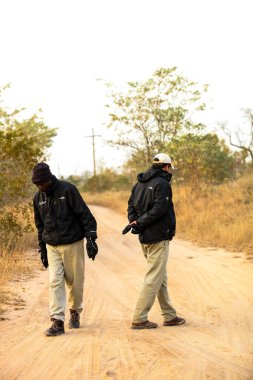 Sabi Sabi, Güney Afrika - 4 Temmuz 2012: Safari Rehberleri vahşi yaşam koruma alanında hayvanları takip ediyor