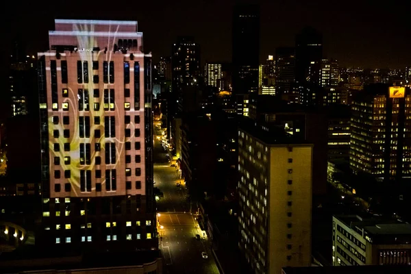 Johannesburg Zuid Afrika September 2013 Hoge Hoek Uitzicht Verlichte Gebouw — Stockfoto