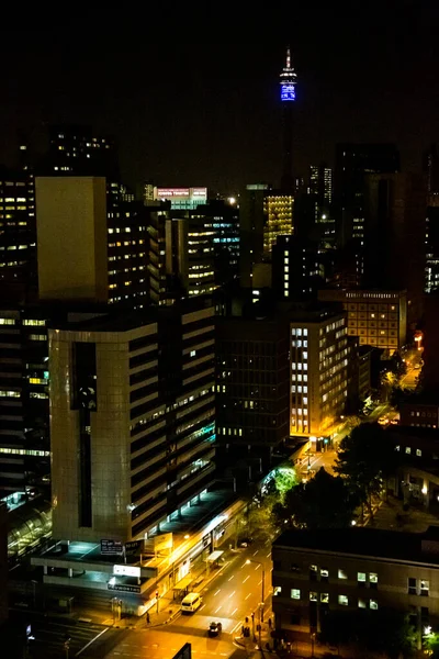 Johannesburg Zuid Afrika September 2013 Hoge Hoek Uitzicht Verlichte Gebouw — Stockfoto
