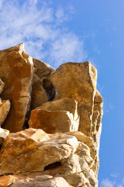 Cape Town Güney Afrika 'daki fynbos çalıları ovalarken engebeli dağ manzarası