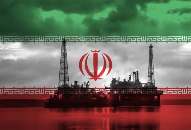 İran bayraklı doğal gaz sondaj kulesi, ülkedeki doğal kaynakları simgeliyor. 