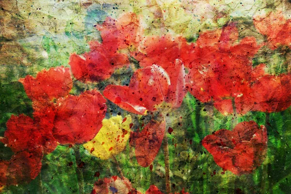 Tulipes rouges et éclaboussures d'aquarelle — Photo