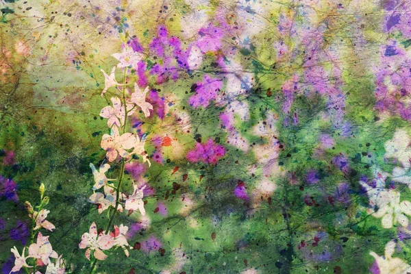 Flores delphinium e respingos de aquarela — Fotografia de Stock