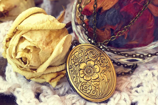 Vintage bronze locket close up — Stock Photo, Image