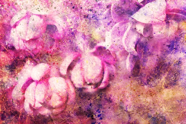 Watercolor splatter and gentle lilac buds — Stock Photo, Image