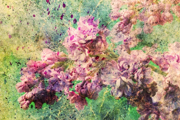 Branche de fleurs lilas et éclaboussures d'aquarelle — Photo