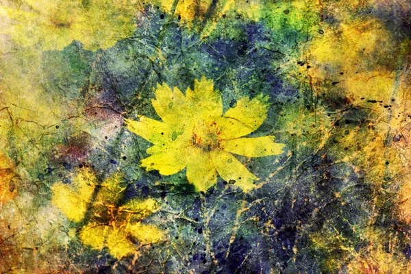 Cute yellow flowers and watercolor brushstrokes — Stock Photo, Image