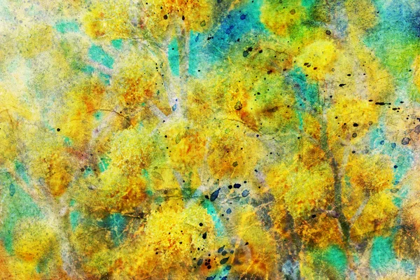 Konstverk med mimosa blommor och akvarell sprut — Stockfoto