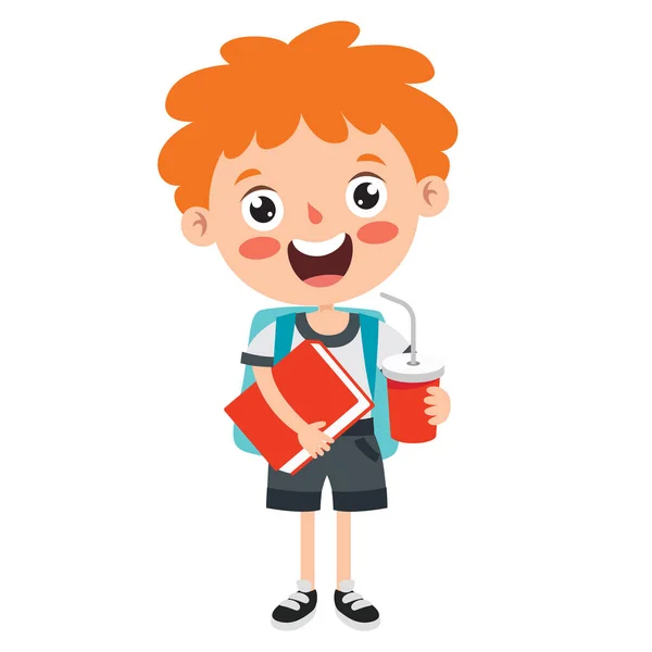 Funny Little School Kid Personaggio — Vettoriale Stock
