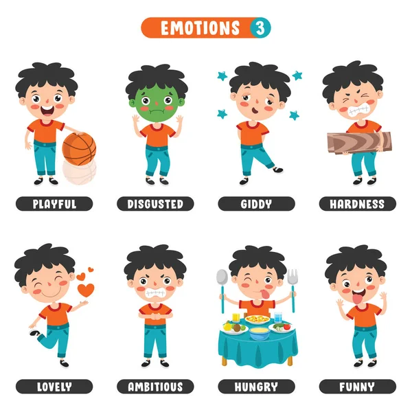 Pequeño Niño Con Diferentes Emociones — Vector de stock