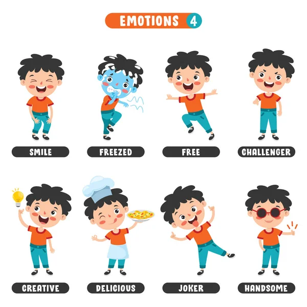 Little Kid Different Emotions — Stock Vector