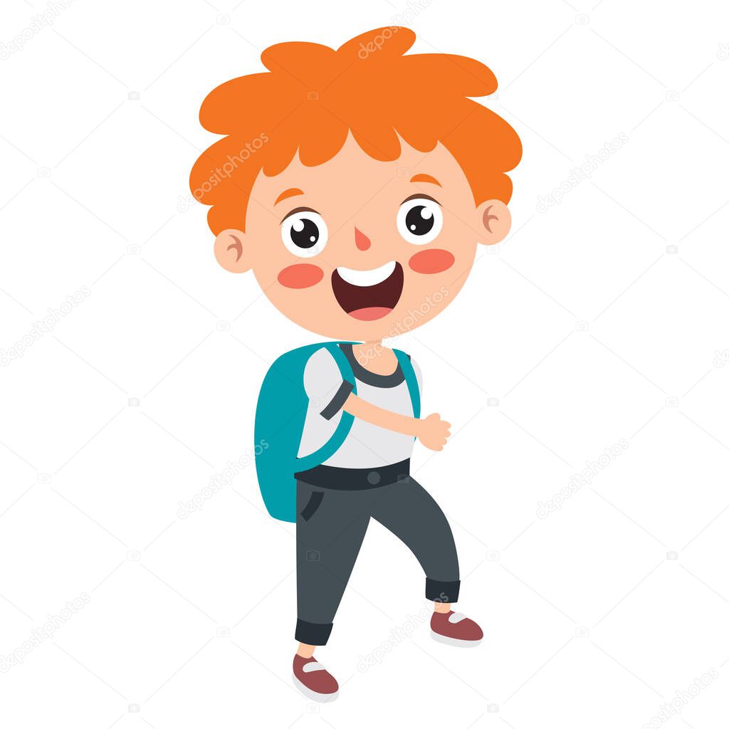 Funny Little School Kid Character