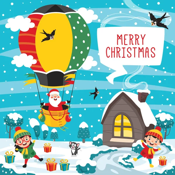 Christmas Greeting Card Design Cartoon Characters — Stock Vector