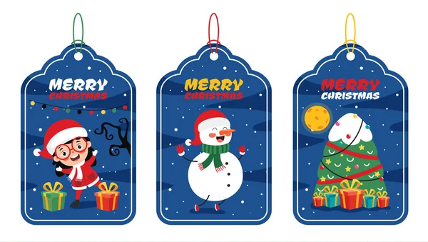 Diseño Tarjetas Felicitación Navidad Con Personajes Dibujos Animados — Vector de stock