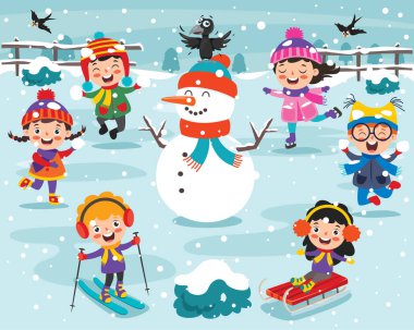 Komik Çocuklar Kışın Oynuyor