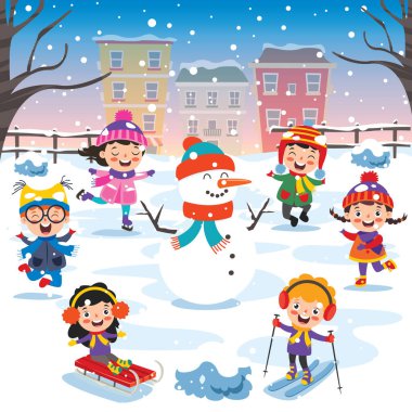 Komik Çocuklar Kışın Oynuyor