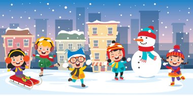 Komik Çocuklar Kışın Oynuyor