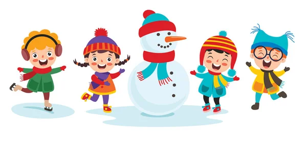 Funny Kids Playing Winter — Stock Vector