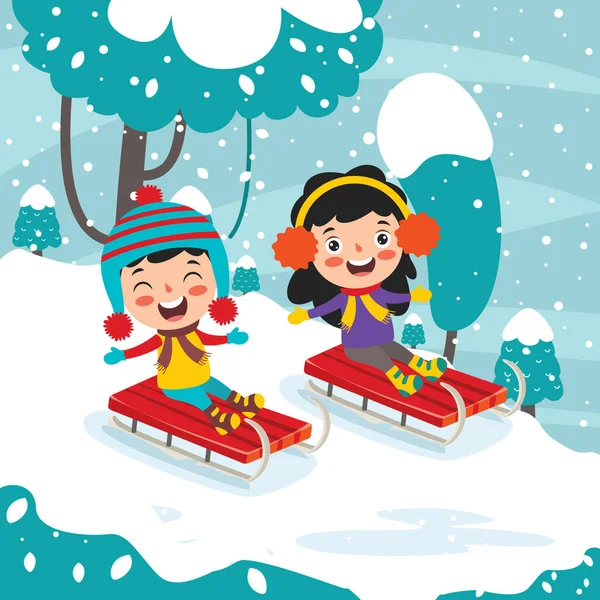 Funny Kids Playing Winter — Stock Vector