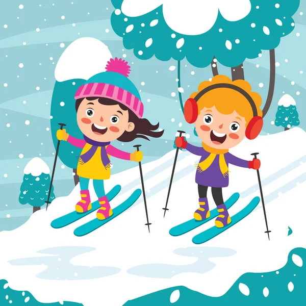 Funny Kids Playing Winter — Stock Vector