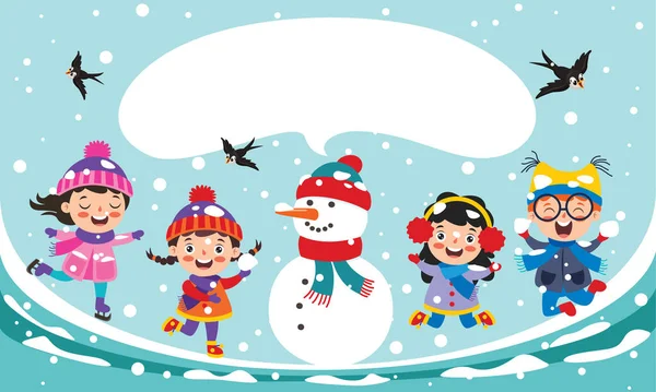 Grappige Kinderen Spelen Winter — Stockvector