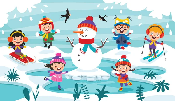 Lustige Kinder Spielen Winter — Stockvektor