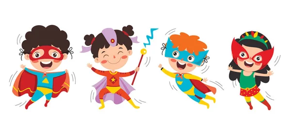 Little Funny Cartoon Superheroes Posing - Stok Vektor