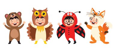 Komik Çocuklar Hayvan Kostümleri Ağdalıyor