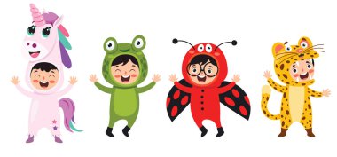 Funny Children Waering Animal Costumes clipart