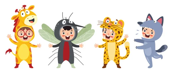 Komik Çocuklar Hayvan Kostümleri Ağdalıyor — Stok Vektör