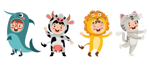 Funny Children Waering Animal Costumes — Stock Vector