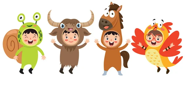 Funny Children Waering Animal Costumes — Stock Vector