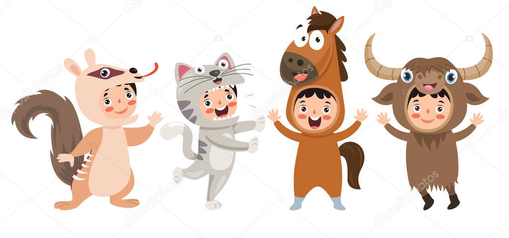 Funny Children Waering Animal Costumes