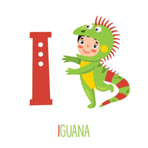 Caractère Dans Costume Animal Montrant Lettre Alphabet — Image vectorielle